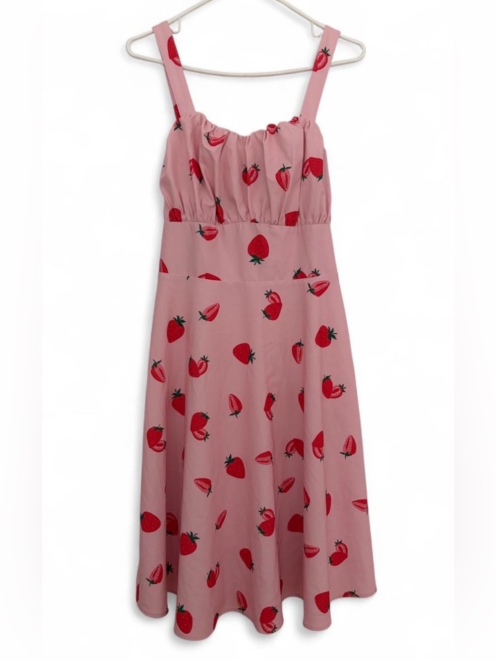 Belle Poque Women’s Pink Sz. L Strawberry Midi Dress - Retro 1950s Style.